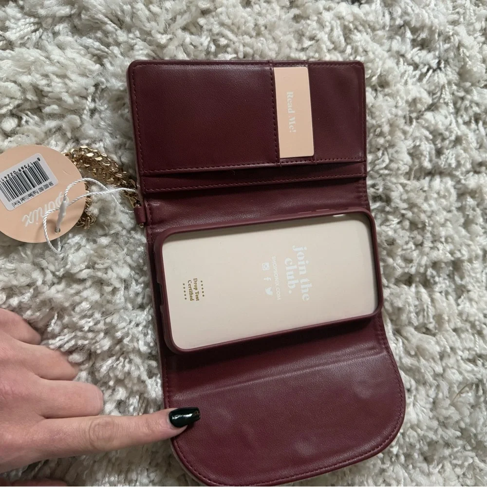 Brand new Pink velvet iPhone case clutch bag with gold studs and chain